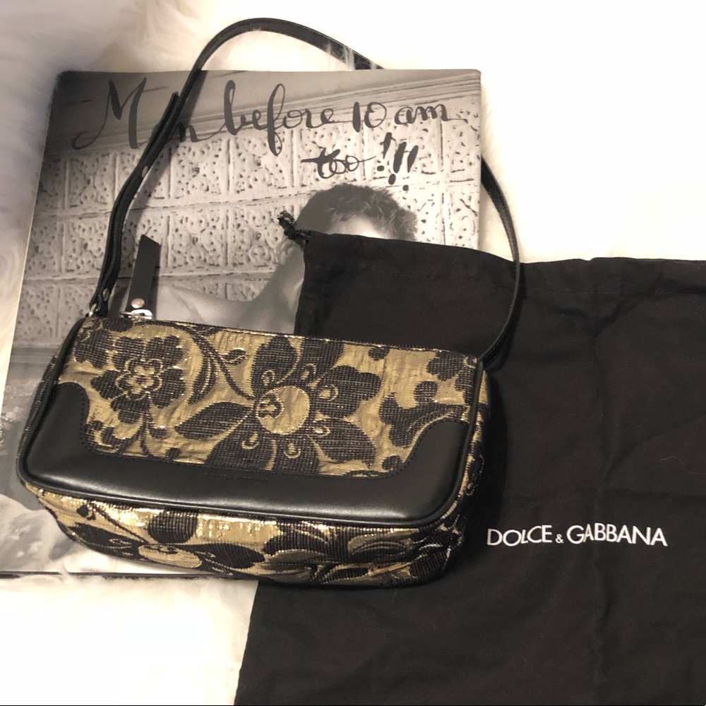 Dolce & Gabbana Black and Gold Floral Mini Shoulder Bag